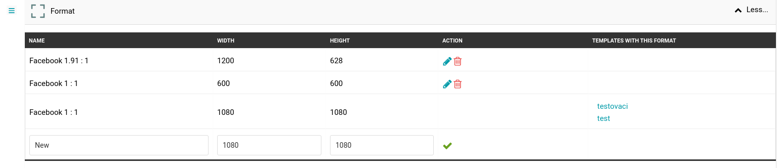 Format settings in Feed Image Editor.